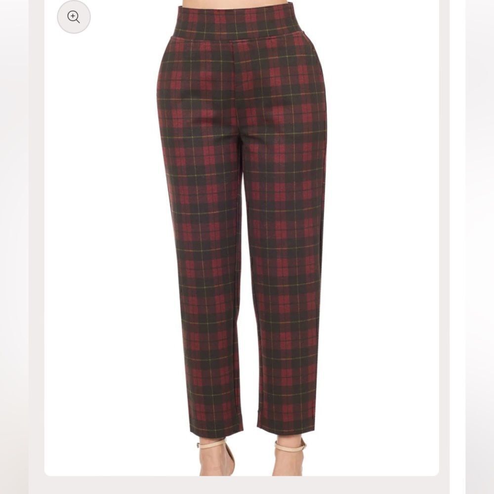 Zenana Plaid Pull-On Stretch Dress Pants Ankle Length  Size 2X